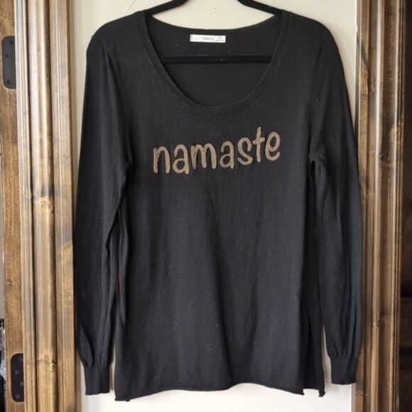 Subtle Luxury "Namaste" Super Soft Black Lightweight Sweater - Picture 6 of 10